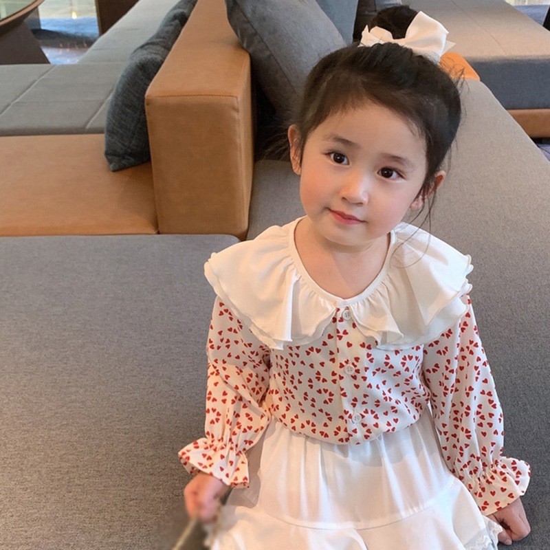 Áo Sơ Mi Chấm Bi Tay Loe Cổ Rộng Xinh Xắn Cho Bé Gái