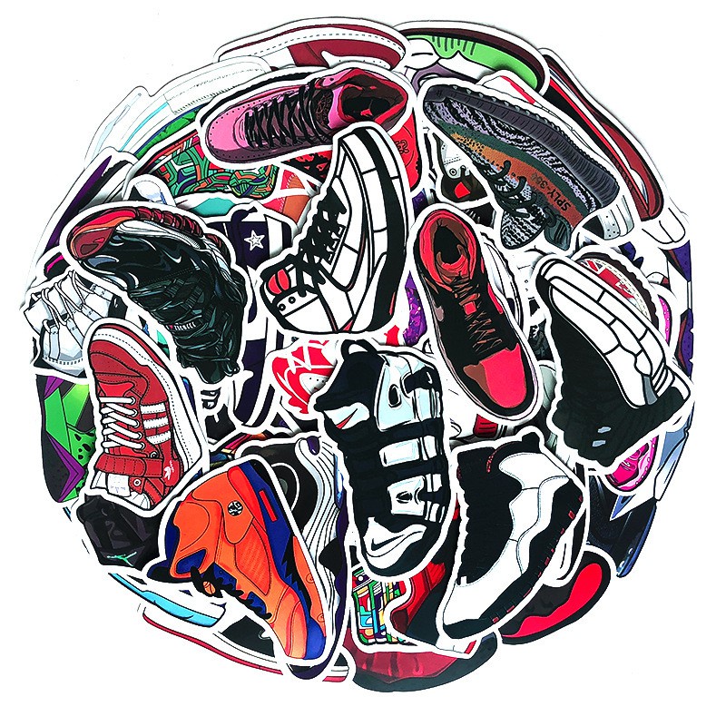 Set 100/ 50/ 25/ 10 miếng dán trang trí vali/ xe đạp hình giày bóng rổ độc đáo