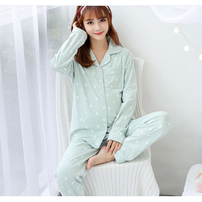 Bộ Đồ Bầu Và Sau Sinh Dài Tay Azuno AZ818 Mặc Nhà Cao Cấp 100% Cotton