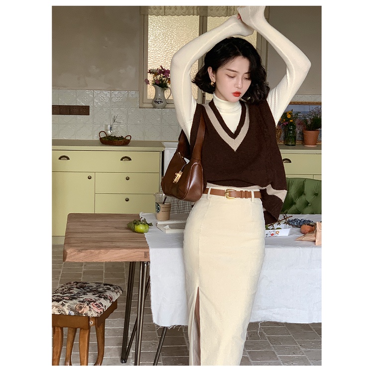 Áo Len Gile Không Tay Cổ V Phong Cách Retro Cho Nữ