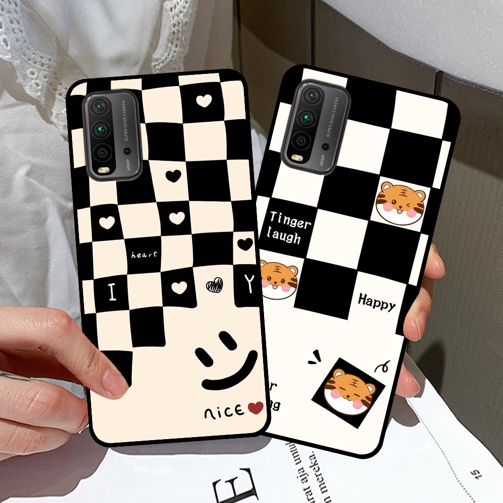 Ốp Xiaomi Redmi 9T - Poco M3 in hình sọc caro, họa tiết đen trắng dễ thương