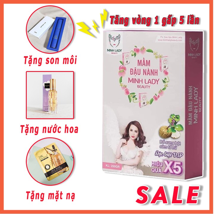 Mầm đậu nành Minh Lady Beauty,Tăng vòng 1 an toàn hiệu quả❤️[MUA 1 TẶNG 2] Tặng son môi❤️ tặng thước dây đo