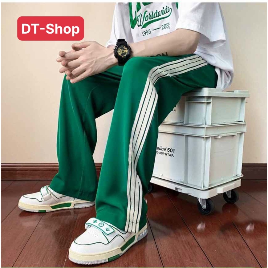 Quần Ổng Rộng 3 Sọc Xanh Lá Basic Unisex