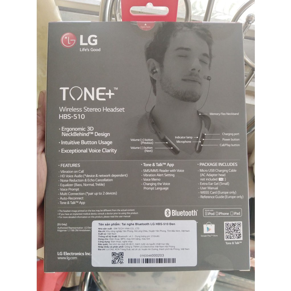 Tai nghe không dây LG Tone+ HBS-510 kết nối Bluetooth hàng chính hãng - Bảo hành 6 tháng