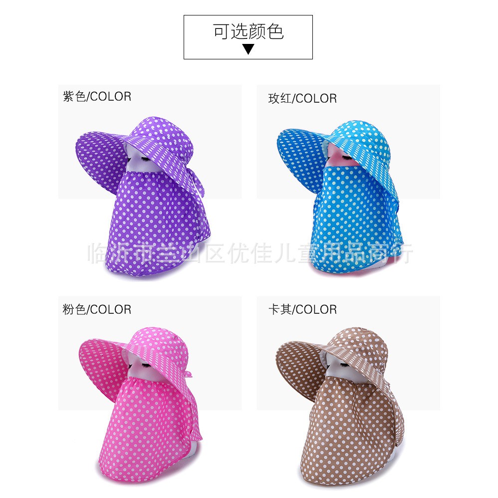 nón mũ chống nắng có che mặt che sau tóc chấm bi - nc147