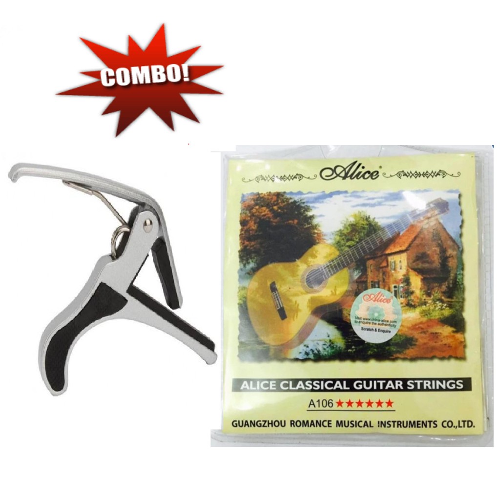 Combo Capo guitar Acoustic ngắn KBD 5A8-De + dây đàn guitar Classic 106