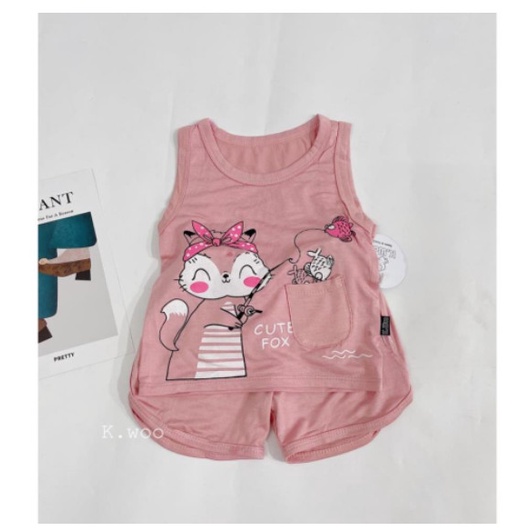 Bộ Ba Lỗ Cho Bé Trai, Bé Gái tkutrang BB Vải Thun Lạnh Họa Tiết Động Vật Dễ Thương