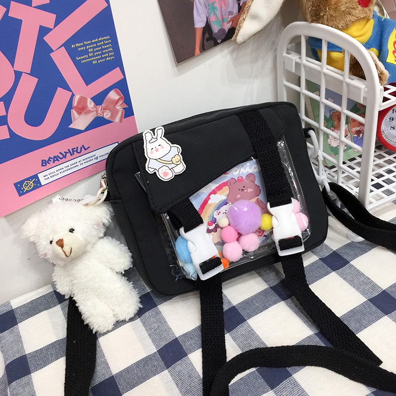 Túi Vải Trong Suốt Khóa Đôi Kèm Bông Bên Trong Và Sticker Kiểu Hàn