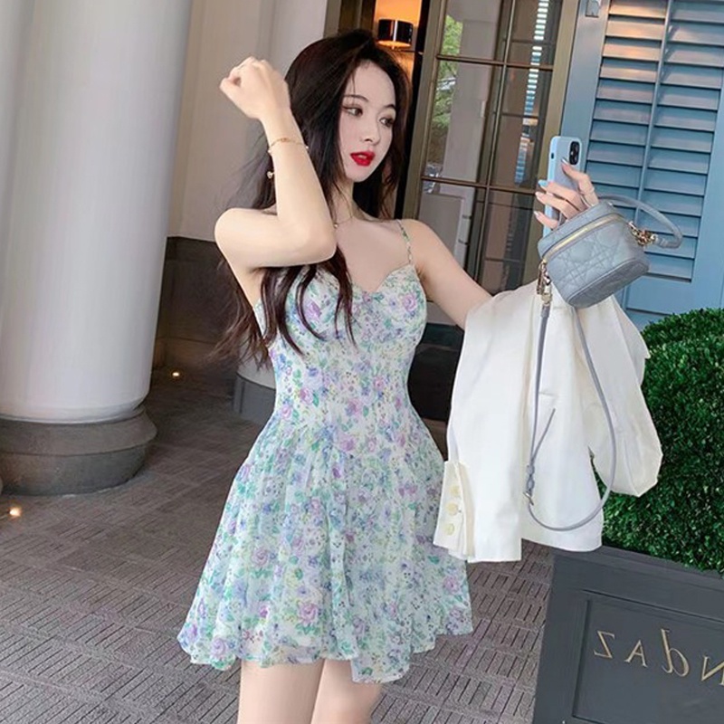 Đầm Hai Dây Dáng Chữ A Họa Tiết Hoa Thời Trang Xuân Hè Phong Cách Pháp Mới Cho Nữ