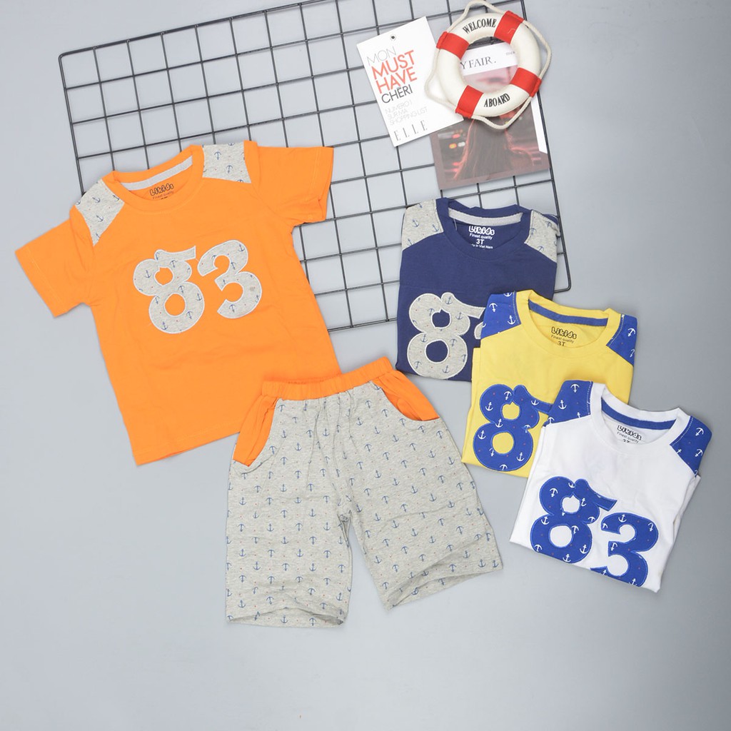 Đồ bộ bé trai TrueKids, đồ bộ ngắn tay cho bé trai chất thun cotton thêu số