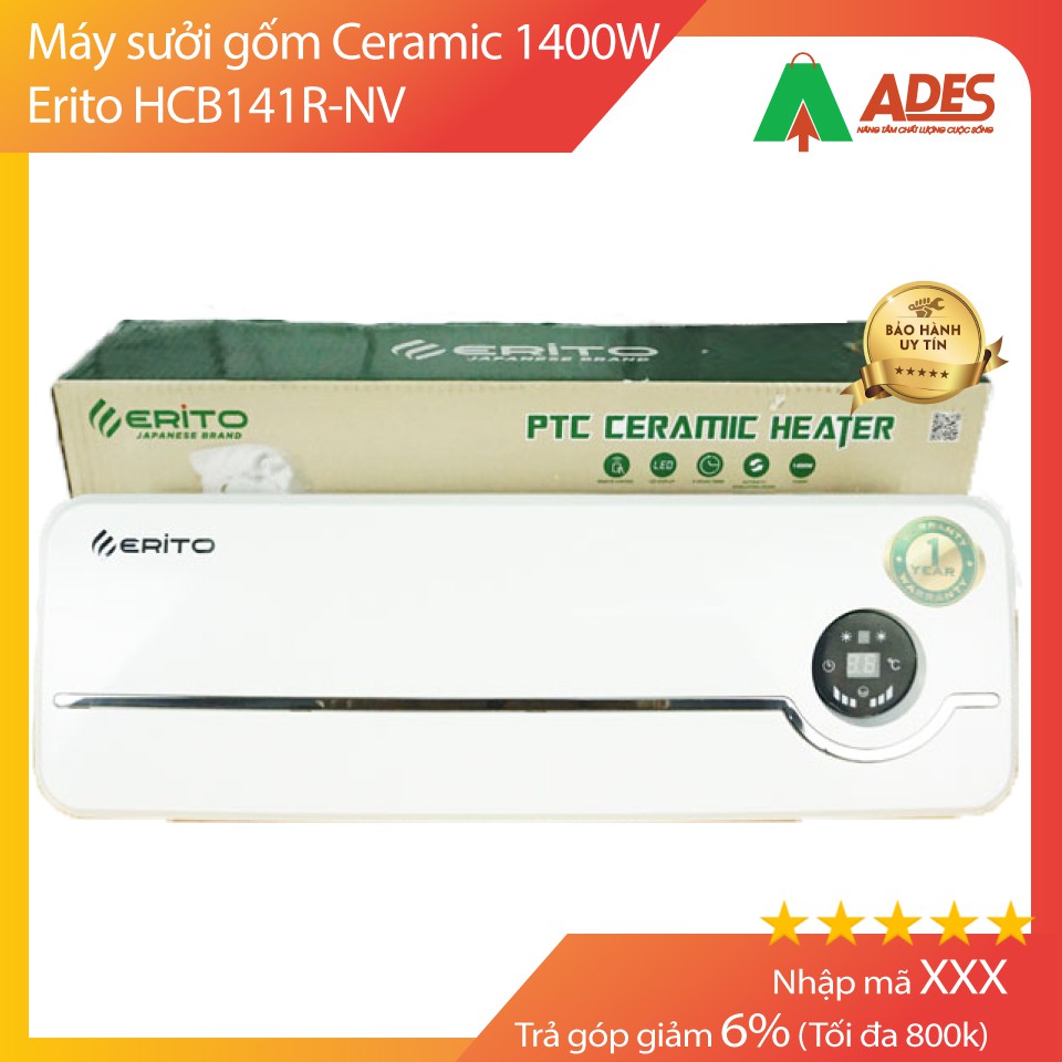 [Mã 154ELSALE2 giảm 7% đơn 300K] Máy sưởi gốm Ceramic 1400W - Erito HCB141R-NV- Chính hãng - Bảo hành chính hãng