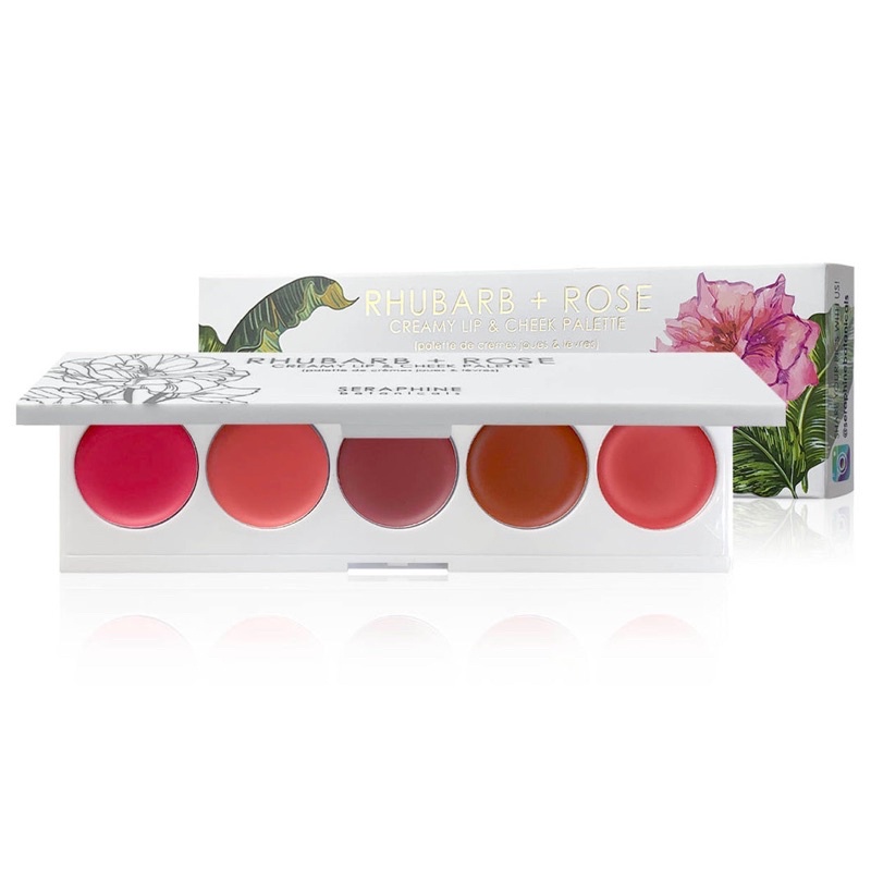 Bảng 5 màu son kiêm má hồng Seraphine Botanicals Rhubarb + Rose - Creamy Lip &amp; Cheek Palette