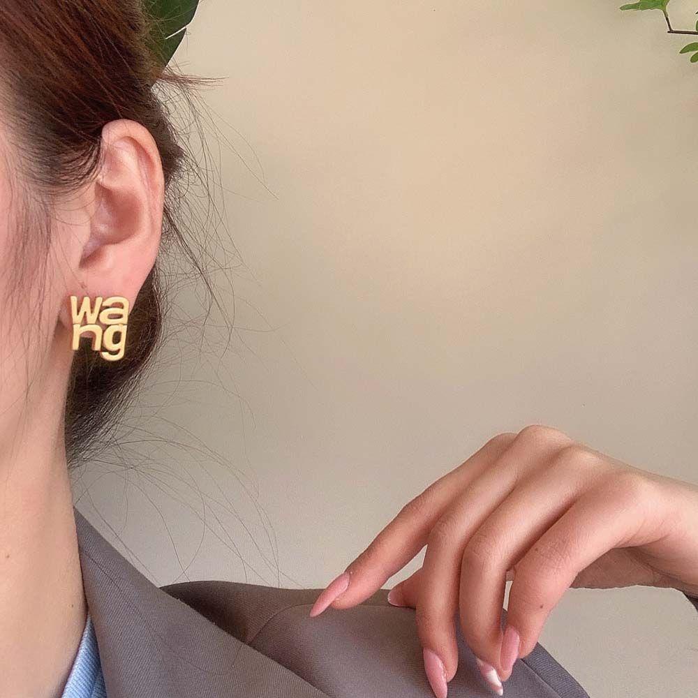 LILYES Khuyên Tai Hợp Kim Hình Chữ Wang Đơn Giản Cá Tính Cho Bạn Gái