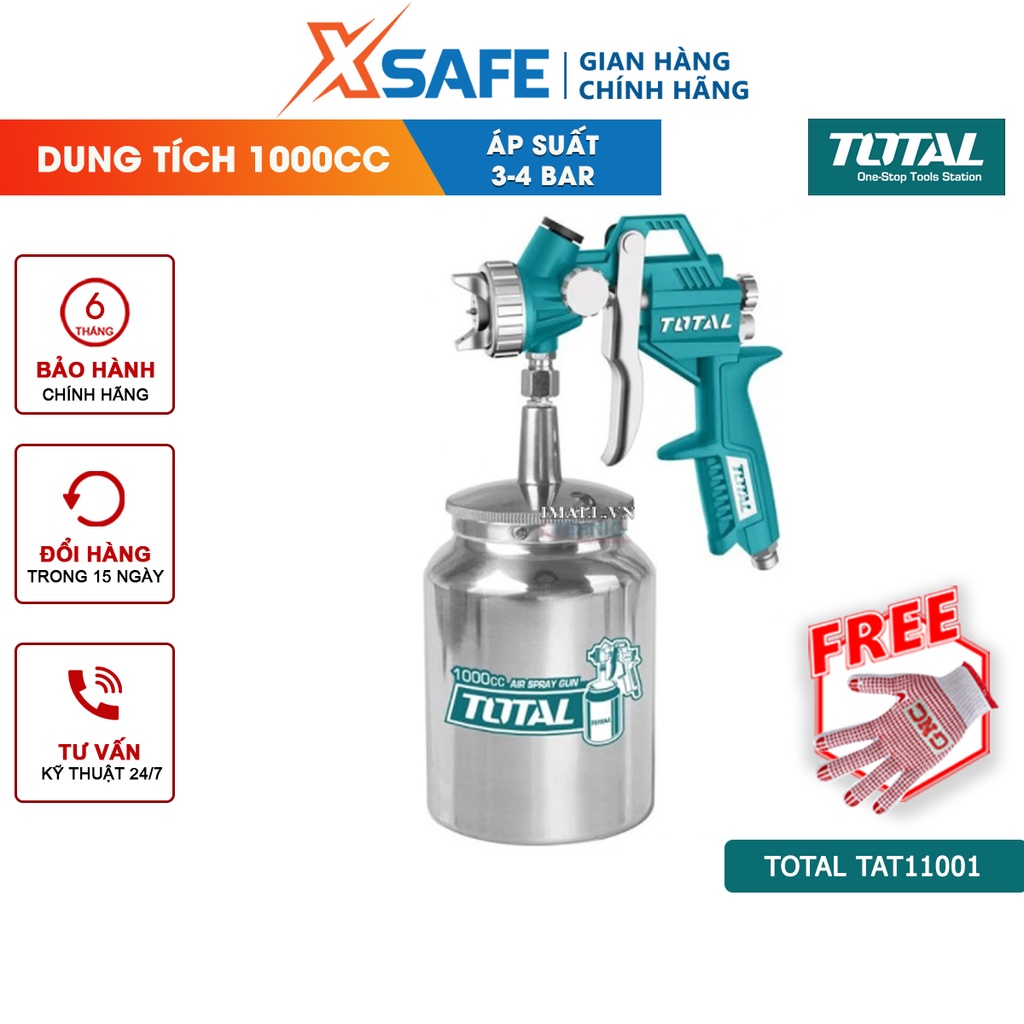 Dụng cụ phun sơn TOTAL TAT11001 vòi phun 1.5mm, áp lực 3-4bar, mức tiêu thụ 119-200l/phút - chính hãng