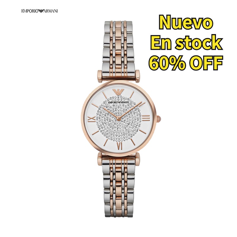 Emporio Armani Đồng Hồ Quartz Mặt Số La Mã Đính Kim Cương Giả Bằng Thép Không Gỉ Cho Nữ