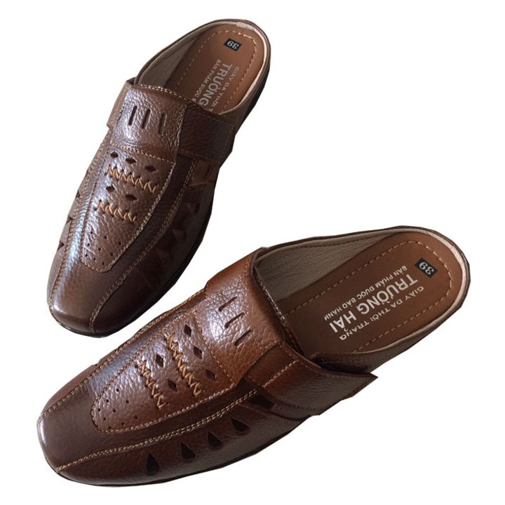 Dép bít mũi nam da bò mùa hè thơi trang cao cấp TH BM215