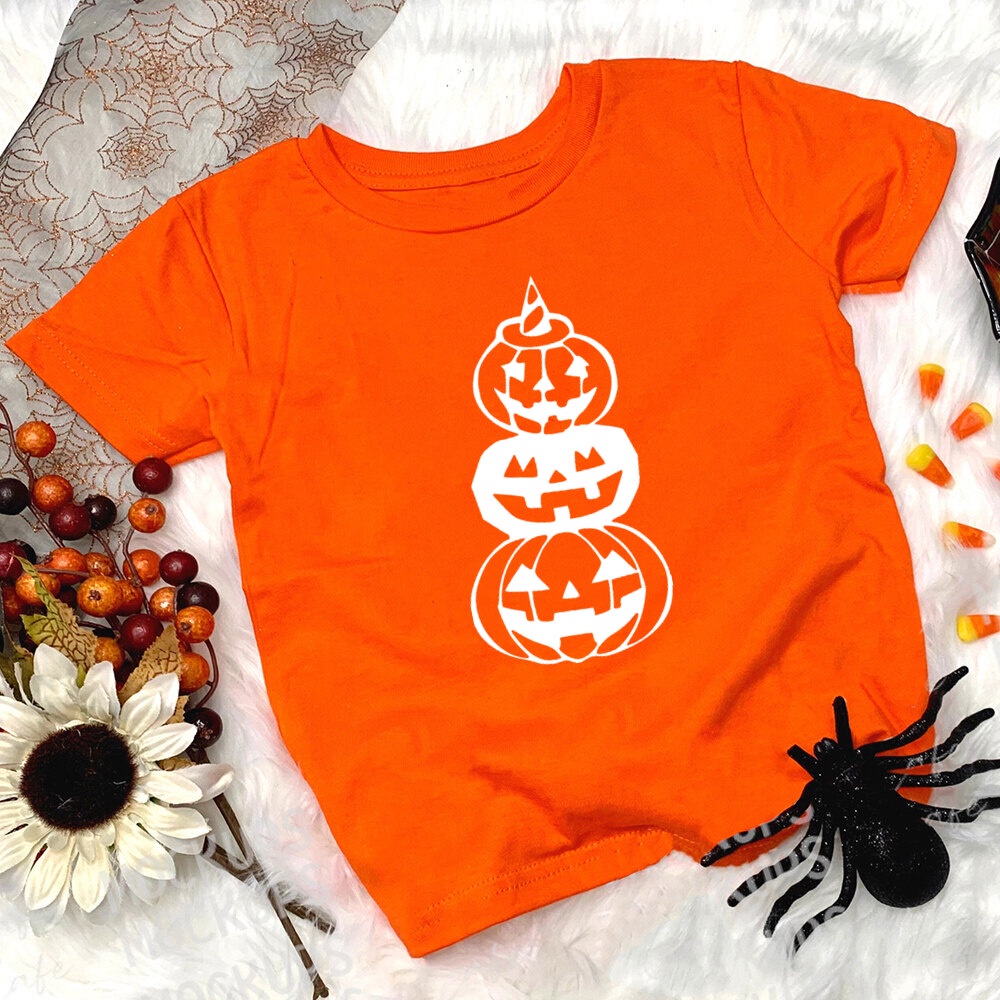 Áo thun ngắn tay in họa tiết bí ngô Halloween 1-12 tuổi Quần áo dự tiệc Halloween cho bé trai và bé gái