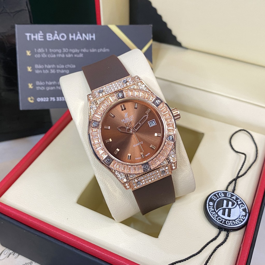 Đồng hồ nữ Hublot mặt tròn đính viền đá dây cao su vani cao cấp DHN608 - Shop6906 | BigBuy360 - bigbuy360.vn