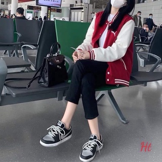 Áo khoác bomber nỉ đỏ phối lô gô nhỏ ht12 1221