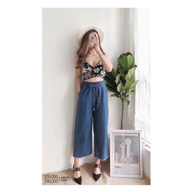 Quần bò ống rộng chun nơ | BigBuy360 - bigbuy360.vn