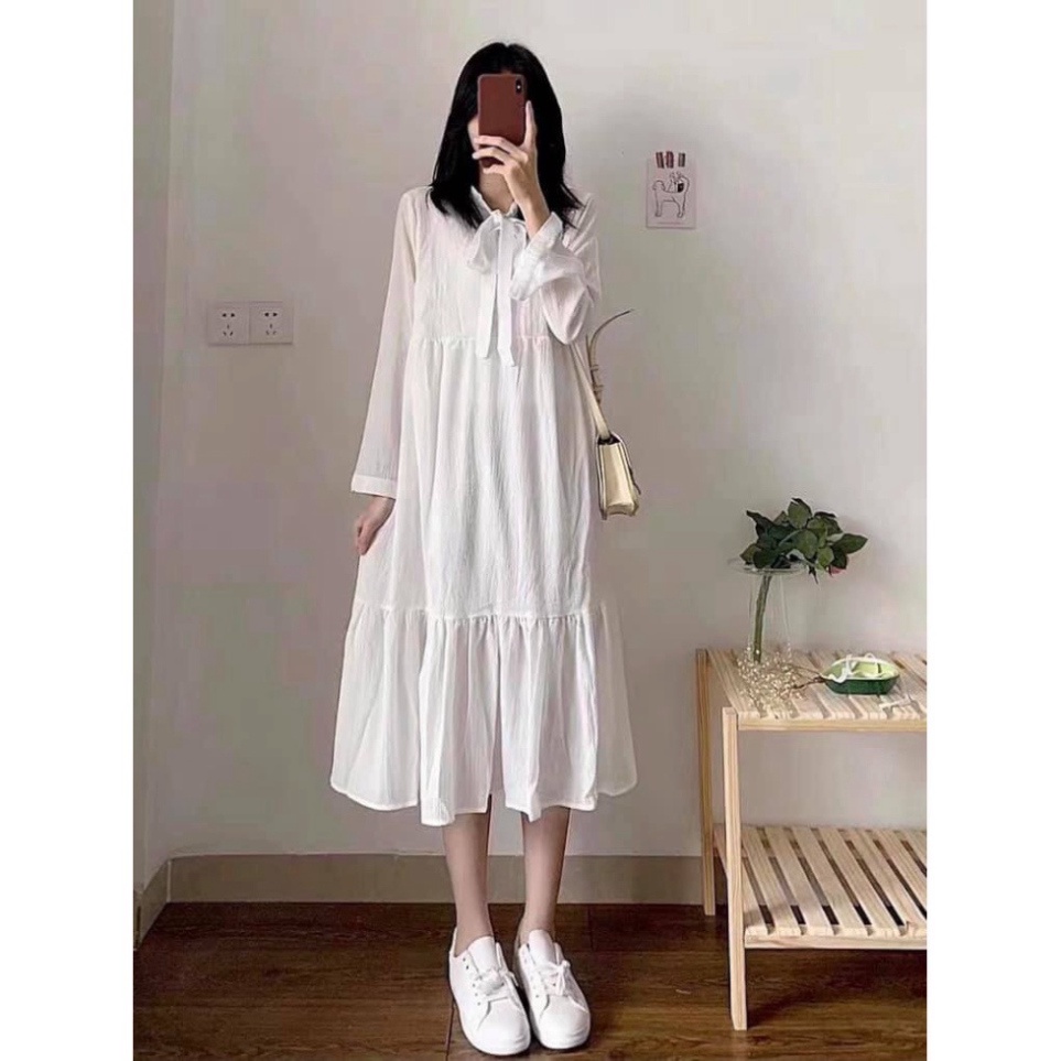 Váy xuông nữ- Đầm Babydoll Nữ Nơ Ngực tay bồng bánh bèo phối gile len xinh xẻo tiểu thư V250 Xiao shop sang chảnh. trend