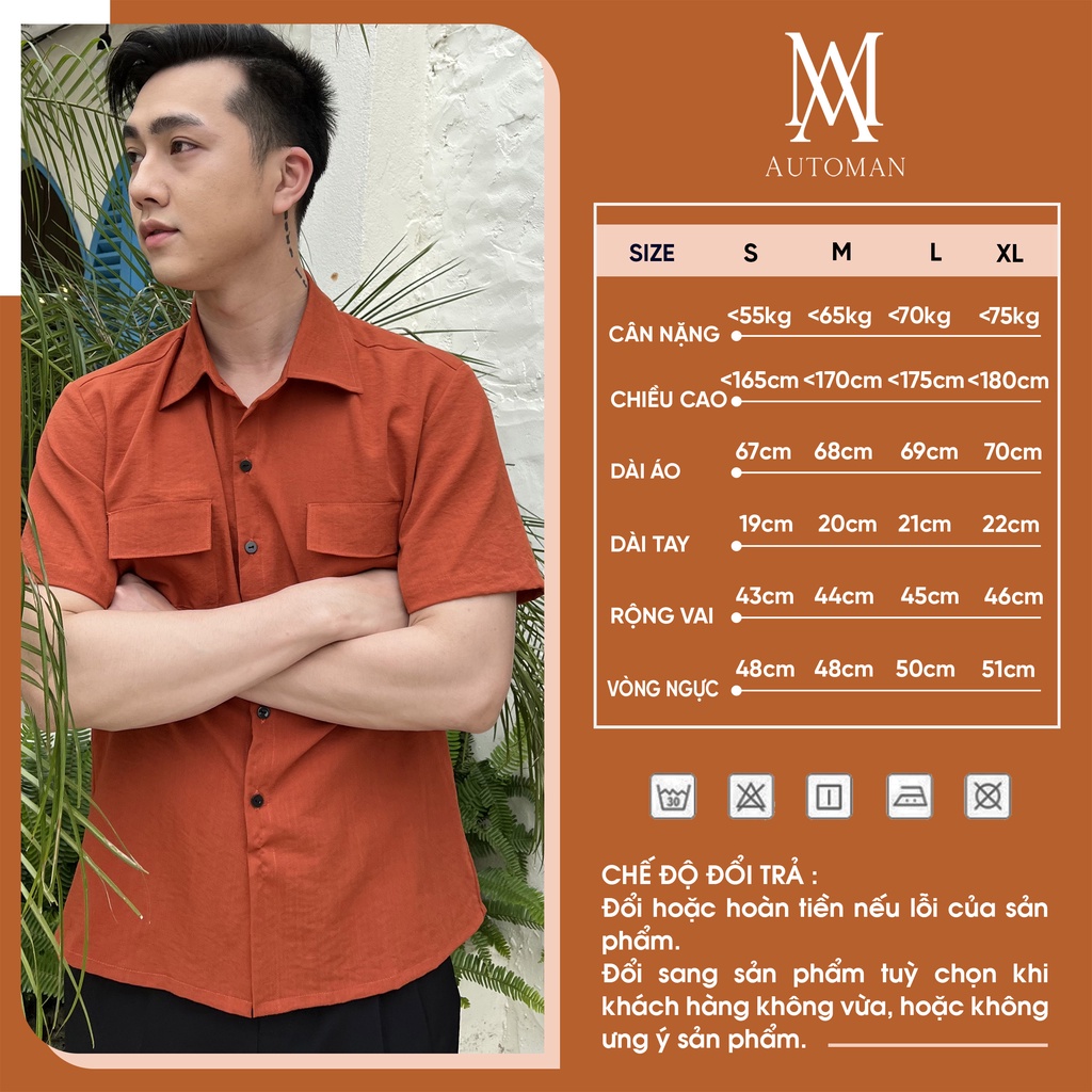 Áo sơ mi nam ngắn tay chất đũi phong cách thời trang công sở mùa hè trẻ trung lịch lẫm AUTOMAN A06