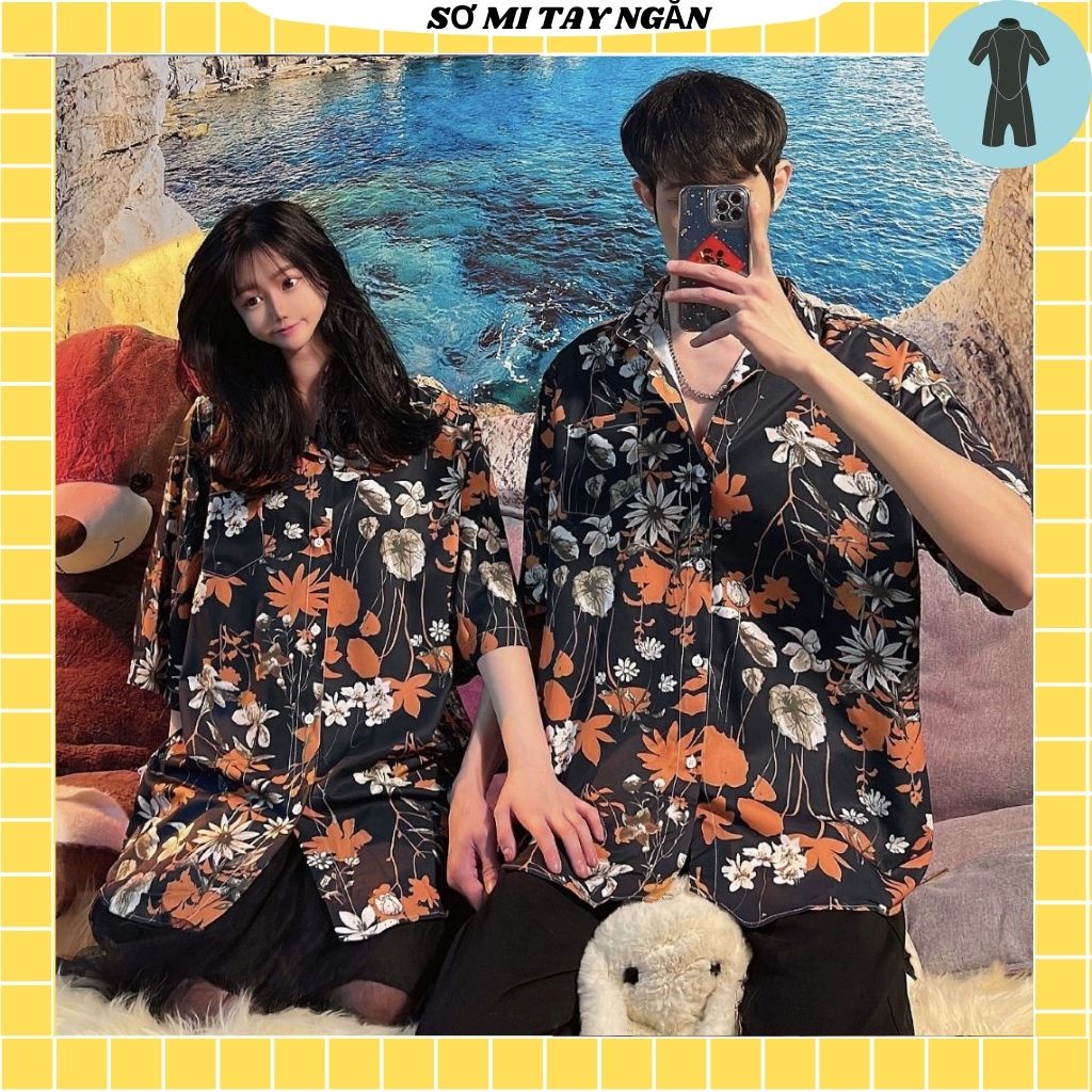 Áo sơ mi hoa unisex from rộng nam nữ , sơ mi nam nữ vải voan lụa mịn mát free size 40kg - 70kg
