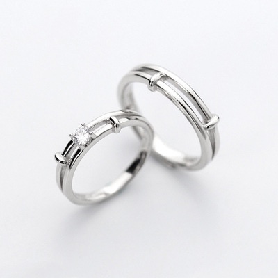 Nhẫn Cặp Đính Kim Cương Nhân Tạo Kiểu Dáng Đơn Giản Sang Trọng Dành Cho Cặp Đôi