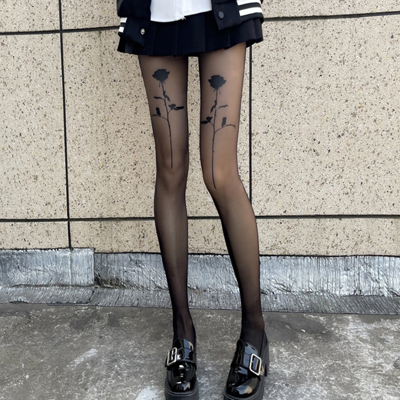 Brroa Quần Tất Siêu Mỏng In Hình Hoa Hồng Phong Cách Retro Gothic Harajuku Cho Nữ