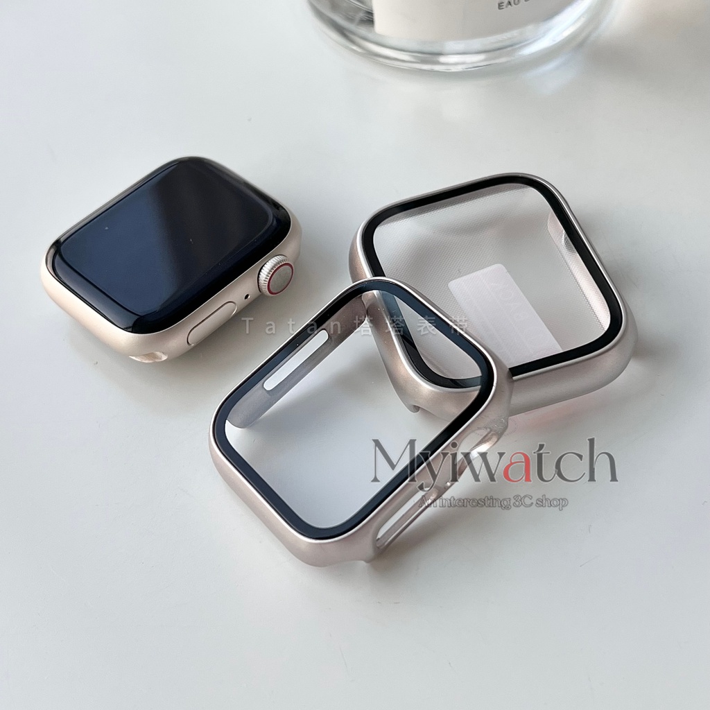 Ốp Điện Thoại Cứng + Kính Cường Lực Bảo Vệ Toàn Màn Hình Cho Apple iwatch serise 7 6 5 4 SE 3 2 1 41mm 45mm 38mm 40mm 42mm 44mm