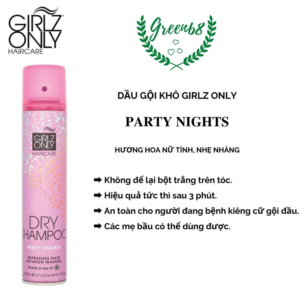 Dầu Gội Khô Girlz Only Party Nights / Dawn 'Til Dusk / Dazzling Volume / No Residue Nude 200ml