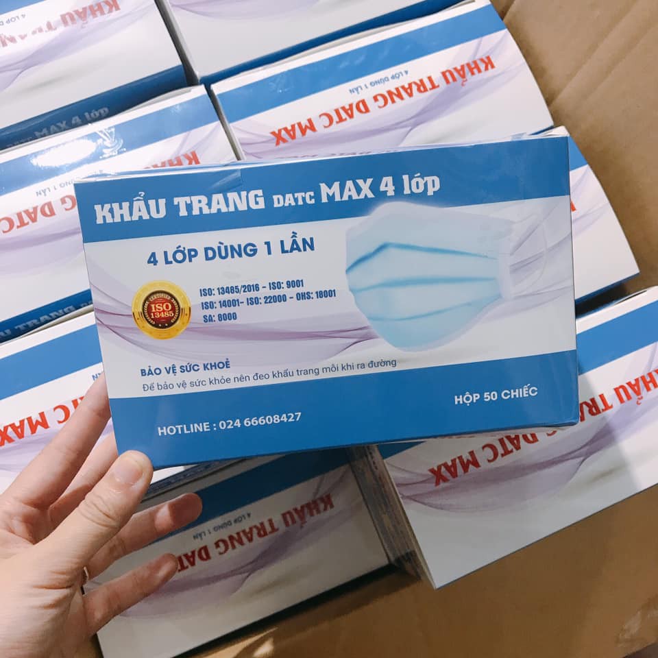 Hộp 50 cái khẩu trang màu xanh 4 lớp DATC MASK - Hàng có sẵn