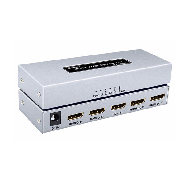 Thiết bị chia cổng HDMI từ 1 ra 4 DTECH DT-7144A hỗ trợ video 2K/4K/3D (Đen)