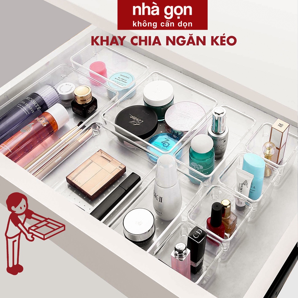 Bộ Khay Chia Ngăn Kéo Tủ Nhiều Size trong suốt, mica chống xước dễ sử dụng - NHÀ GỌN KHÔNG CẦN DỌN