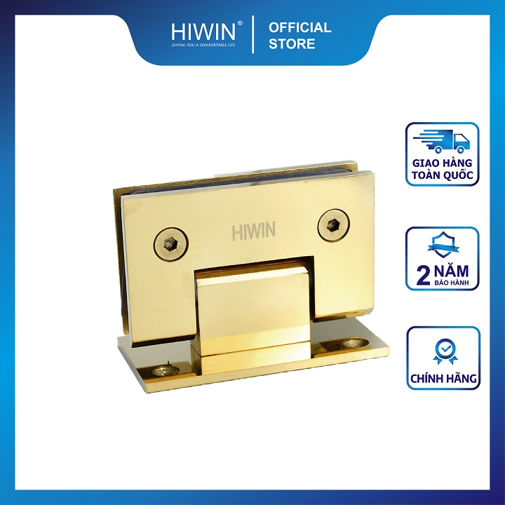 Bản lề phòng tắm kính 90 độ kính tường đế cân cạnh thẳng inox 304 mạ vàng HIWIN HG-009G