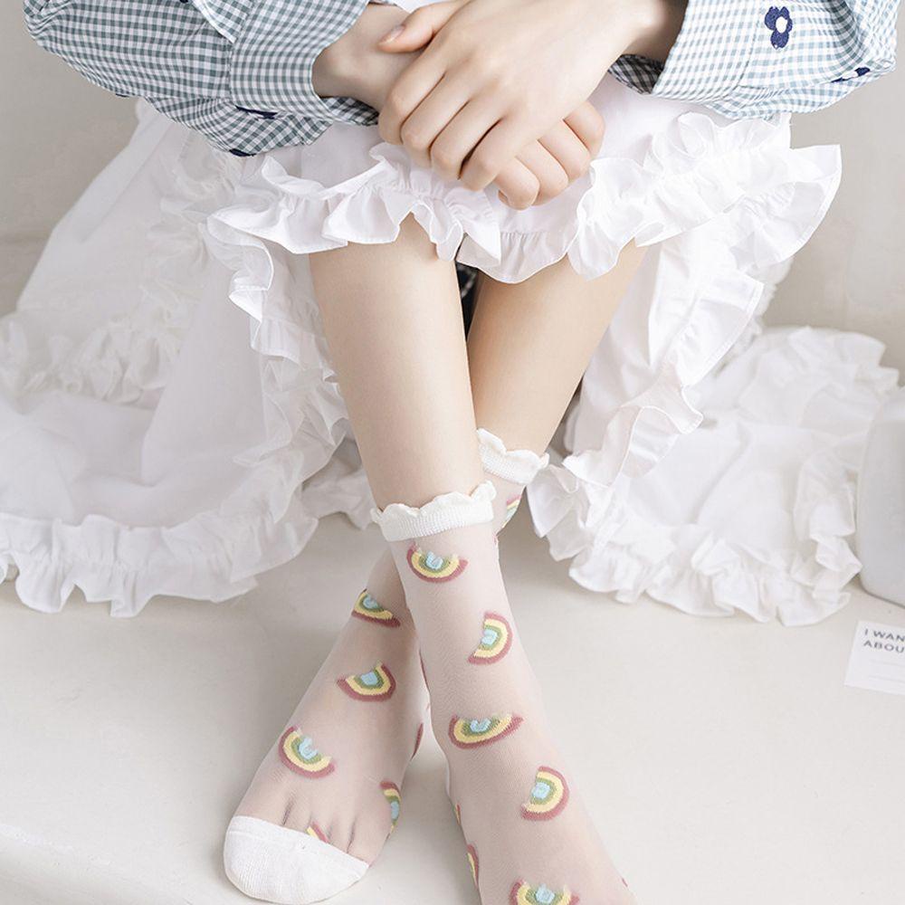 Vớ Cổ Vừa Họa Tiết Dâu Tây / Cầu Vồng Đơn Giản Thời Trang Cho Bé Gái
