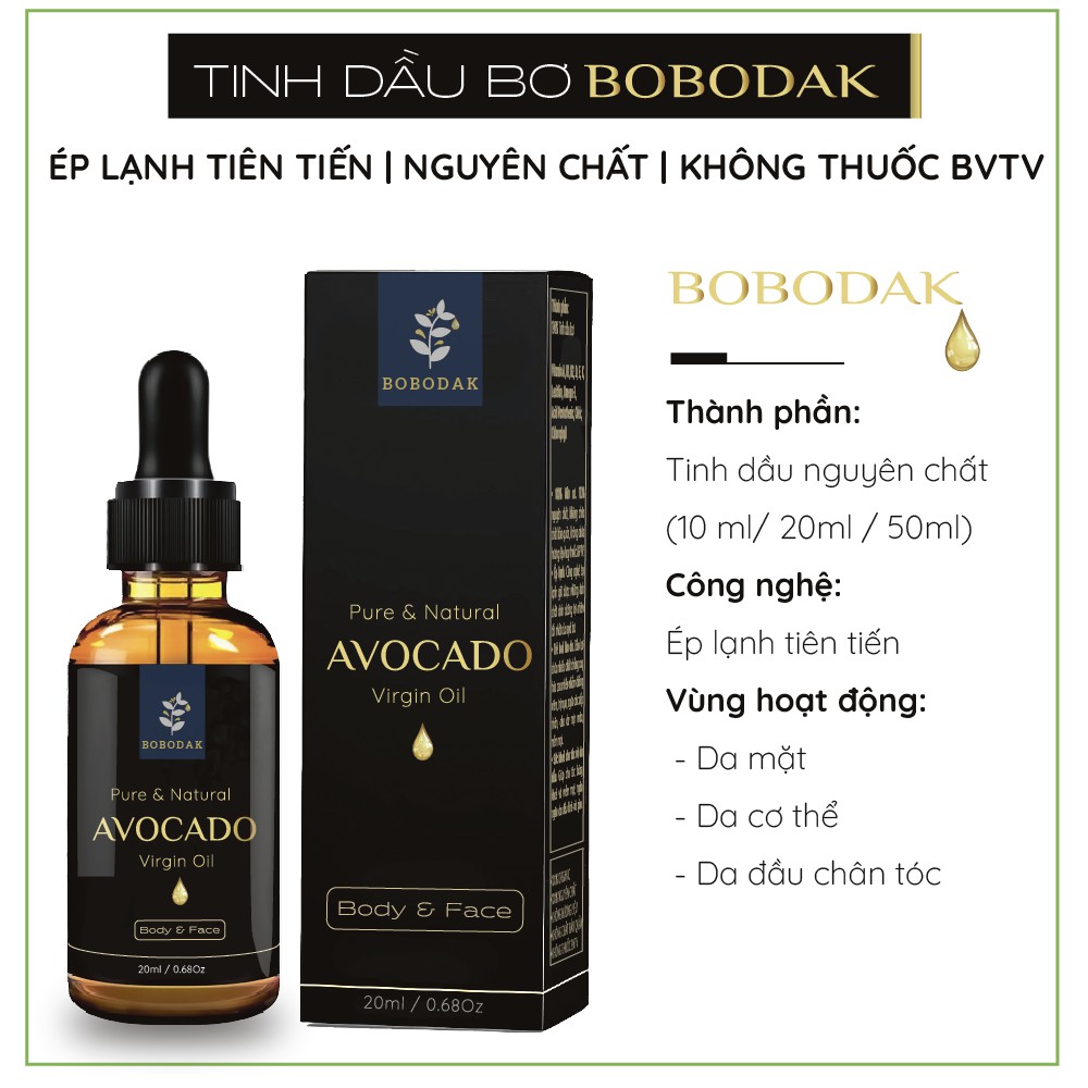 Tinh dầu bơ nguyên chất ÉP LẠNH 10ml Bobodak chất lượng cao chính hãng