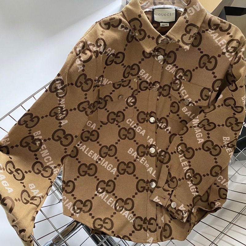 Áo khoác sơ mi nữ logo thương hiệu Balenciaga x Gucci GC/GG cao cấp