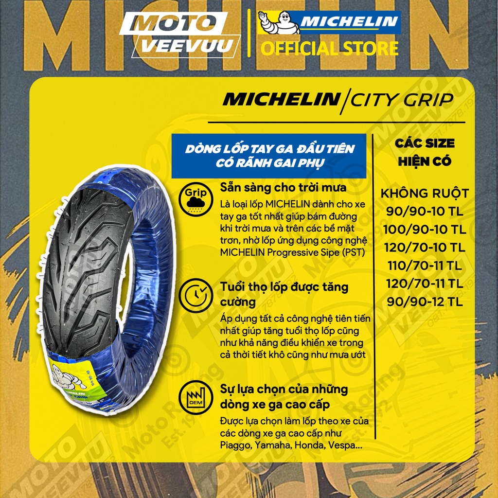 Vỏ lốp xe MICHELIN xe ga Pilot Street 2 Anakee Moto GP City Extra Grip Pro 70 80 90 100 110 120 130 140 10 11 12 14 16