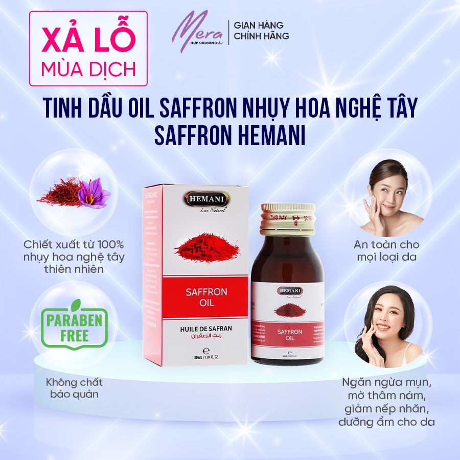 Tinh dầu OIL SAFFRON làm sáng da Nhụy hoa nghệ tây Saffron HEMANI