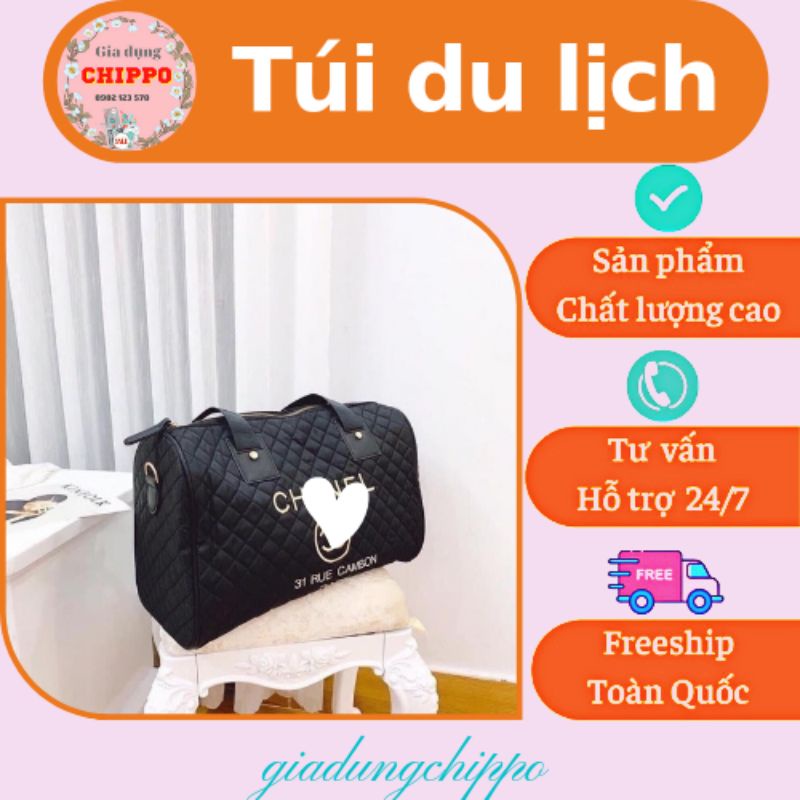 Túi du lịch C.h.a.n.e.l màu đen có vân sọc