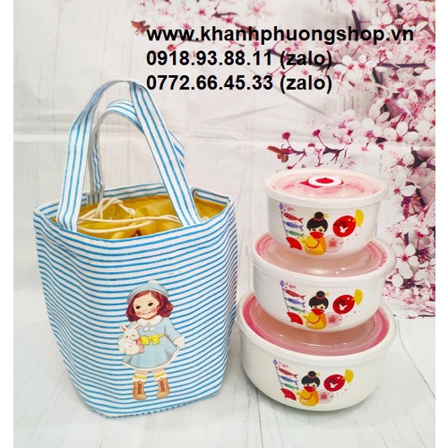 Bộ 3 thố sứ đựng cơm có nắp - bộ 3 thố sứ đựng cơm