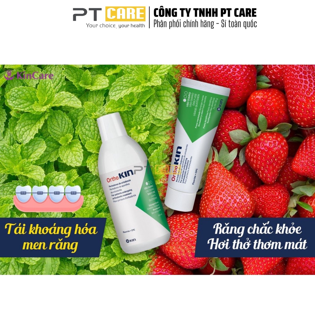 PT CARE | Combo Nước Súc Miệng Và Kem Đánh Răng Ortho Kin 500ml/75ml