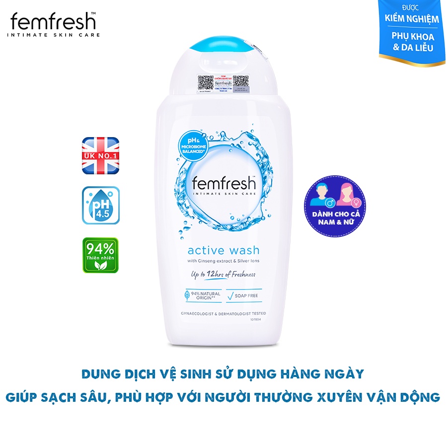 Dung Dịch Vệ Sinh Nam Nữ Cho Người Ưa Vận Động Giúp Vùng Kín Sạch, Thơm, Tươi Mới Femfresh Active Fresh Wash 250ml UK