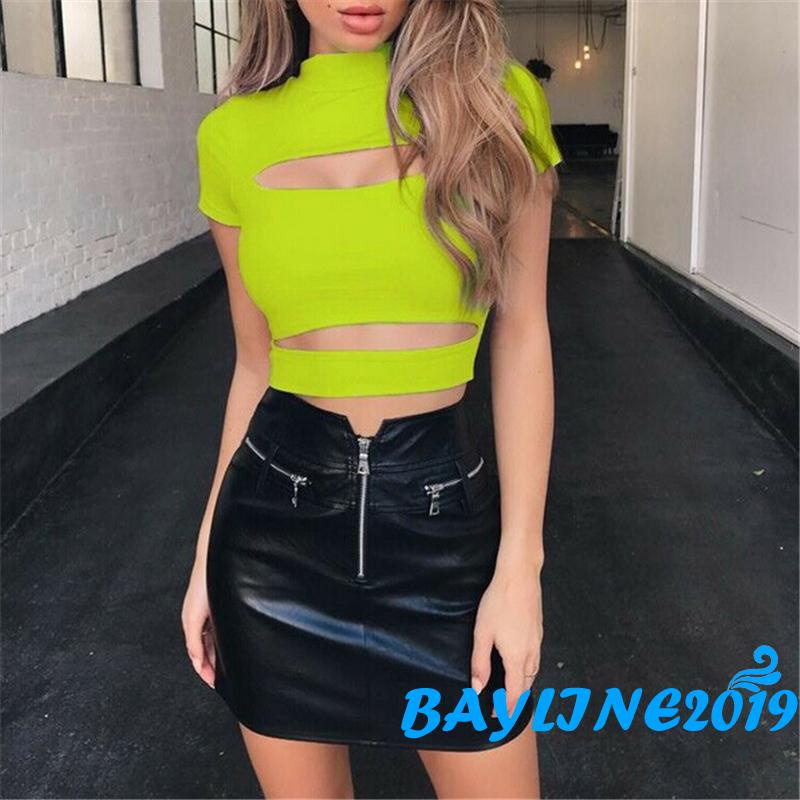 Áo thun ngắn ngắn tay cổ lọ thời trang cho nữ