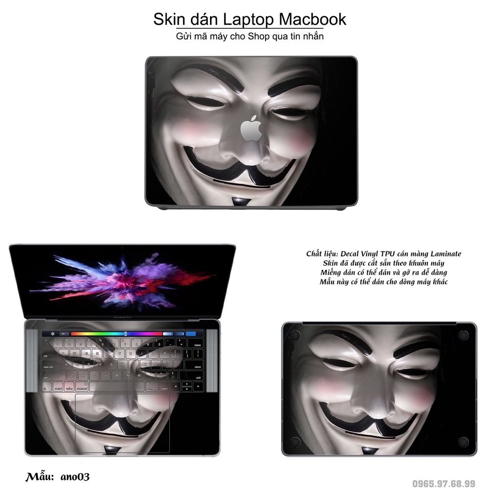 Skin dán Macbook mẫu Anonymous (đã cắt sẵn, inbox mã máy cho shop)