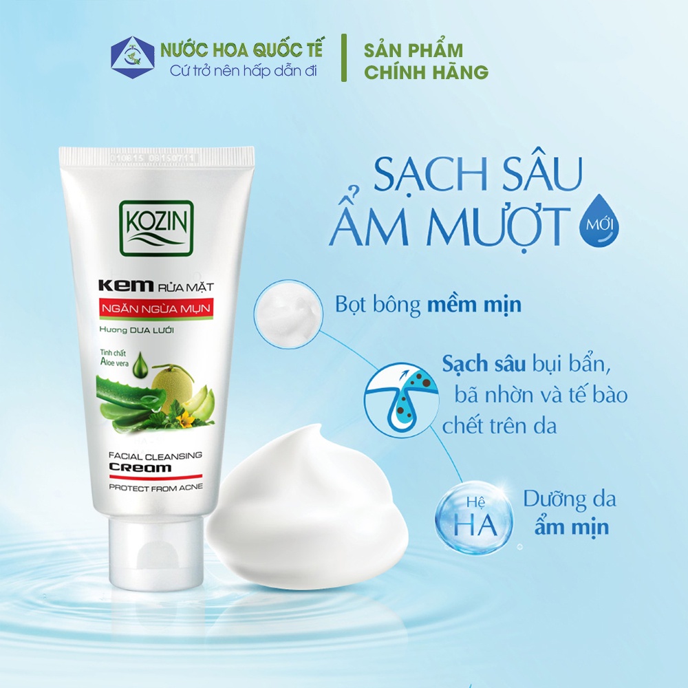 Kem Sữa Rửa Mặt Dưỡng Ẩm Cho Mọi Loại Da Kozin giúp da sạch không chứa xà phòng 85ml dưỡng ẩm tối ưu Nuochoaquocte