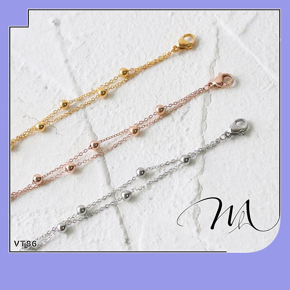 Lắc tay nữ Titan dây bi đôi đơn giản dễ thương - Măng’s House VT86