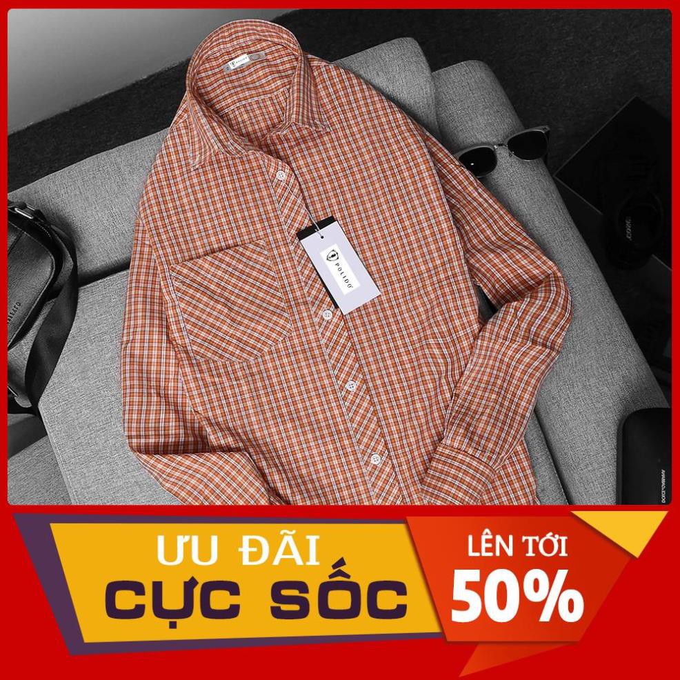 Sơ mi họa tiết kẻ caro, phối túi ngực trái