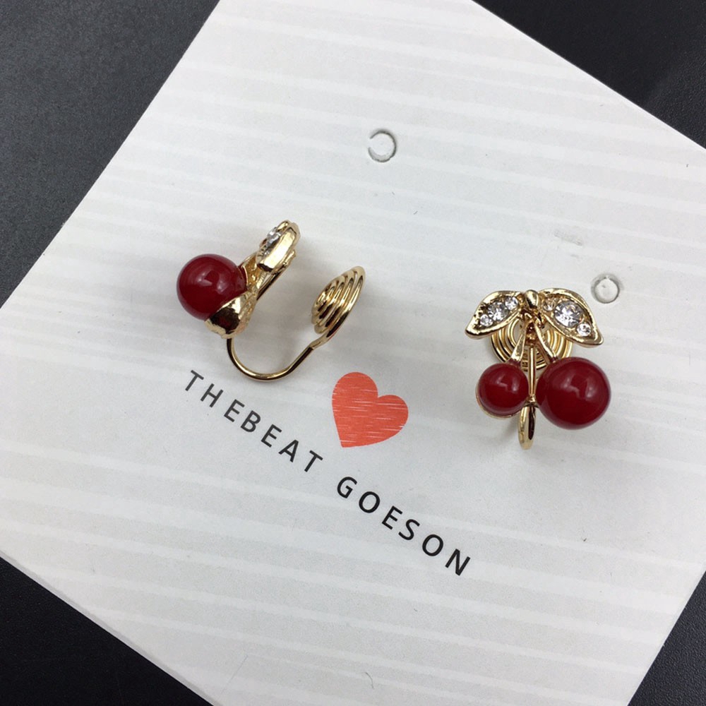 Khuyên kẹp vành tai hình quả Cherry đỏ dễ thương không xỏ lỗ cho nữ